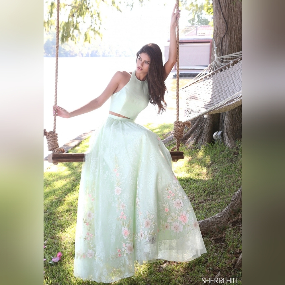 New Sherri Hill 2 pc Light Mint Green Floral prom party paegent Dress SIZE 10